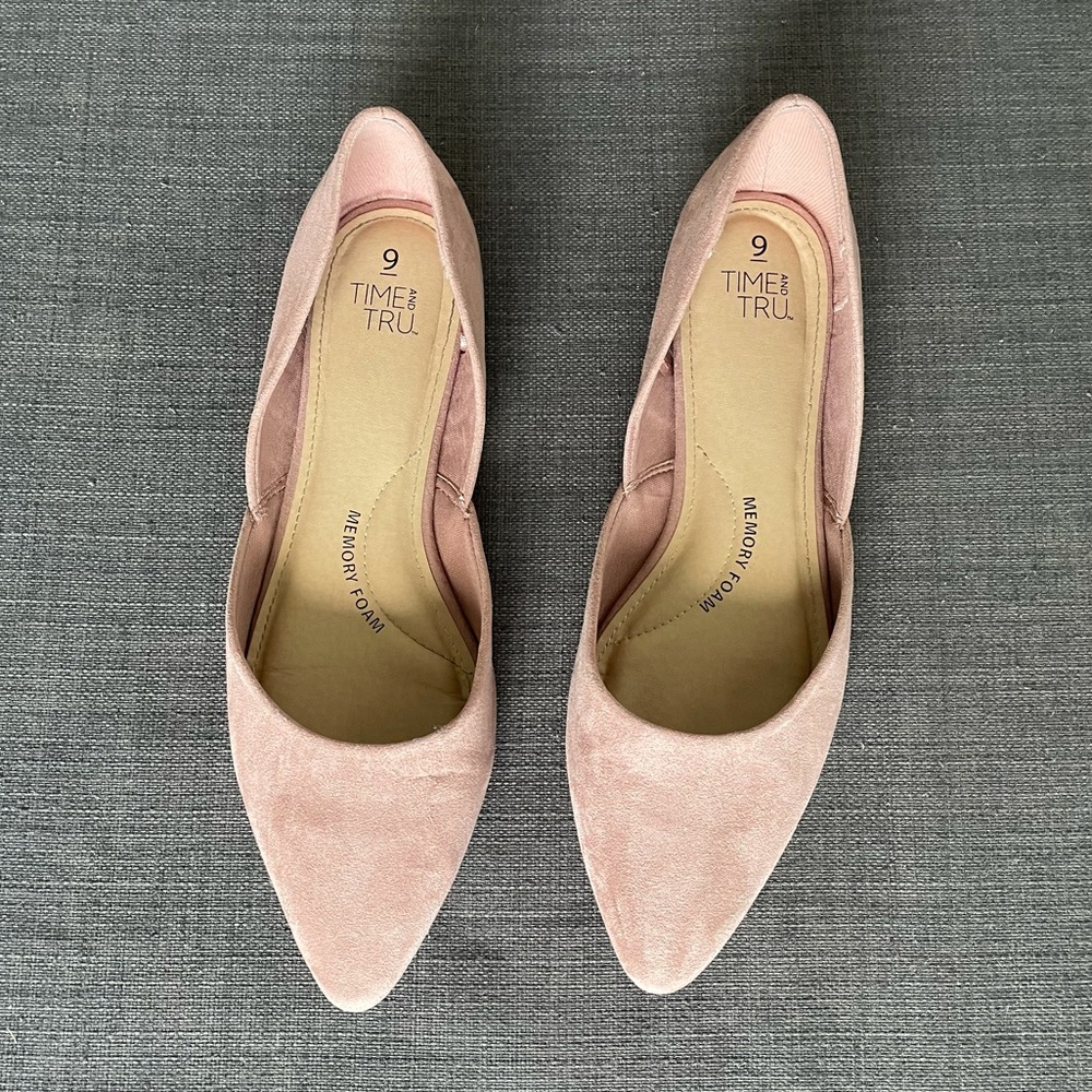 Pink suede flats